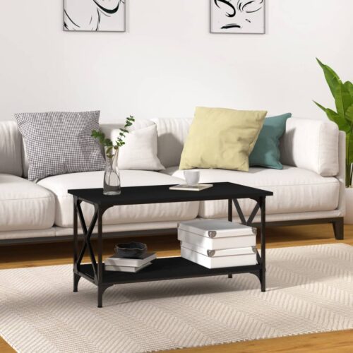 Wooden Coffee Table Black 80x45x45cm Modern Sofa Lounge Side Lamp Storage Iron - Image 9