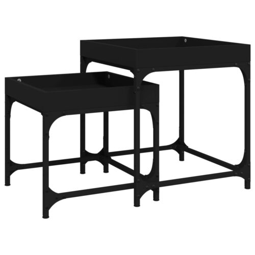 Side Tables 2pcs Black Engineered Wood - Image 2