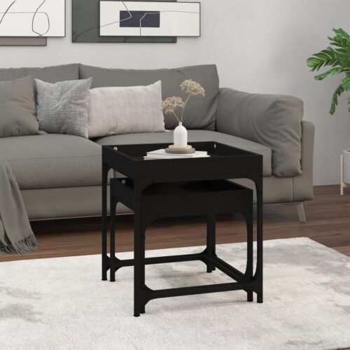 Side Tables 2pcs Black Engineered Wood - Image 3