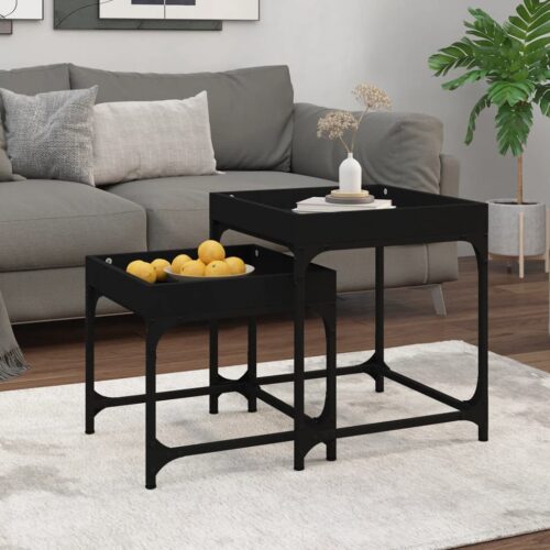 Side Tables 2pcs Black Engineered Wood - Image 12