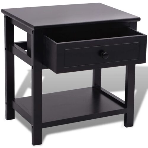 Bedside Cabinet Wood Black - Image 4