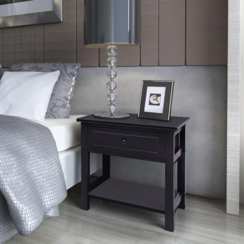 Bedside Cabinet Wood Black - Image 7