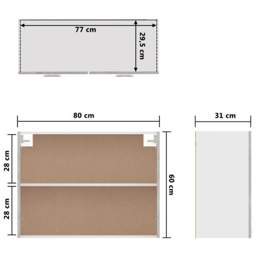 Hanging Cabinet Concrete Grey 80x31x60cm Engineered Wood - Image 9