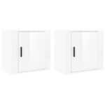 Wall-mounted Bedside Cabinets 2pcs High Gloss White 50x30x47cm