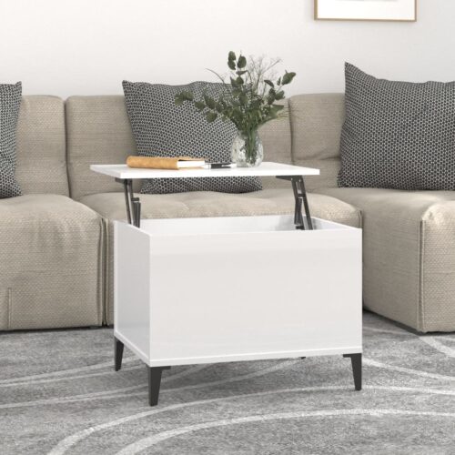 High Gloss Lift Up Top Coffee Table Sofa Side Hidden Book Storage Space Convertible White - Image 11