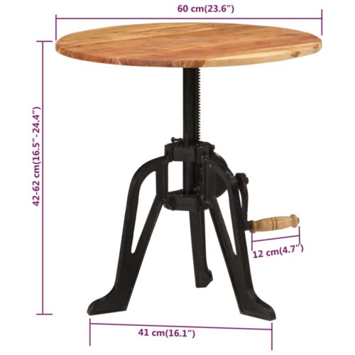 Side Table 60x(42-62)cm Solid Wood Acacia Cast Iron - Image 6