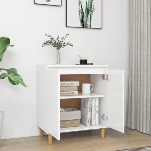 Sideboard with Solid Wood Legs White 60x35x70cm Engineered Wood - Image 3