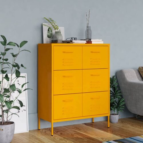 Drawer Cabinet Mustard Yellow 80x35x101.5cm Steel - Image 10