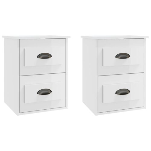 Wall-mounted Bedside Cabinets 2pcs High Gloss White 41.5x36x53cm