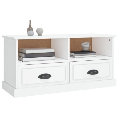 TV Cabinet High Gloss White 93x35.5x45cm Engineered Wood - Image 4