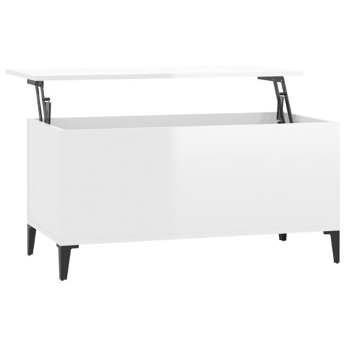 Coffee Table High Gloss White 90x44.5x45cm Engineered Wood - Image 2