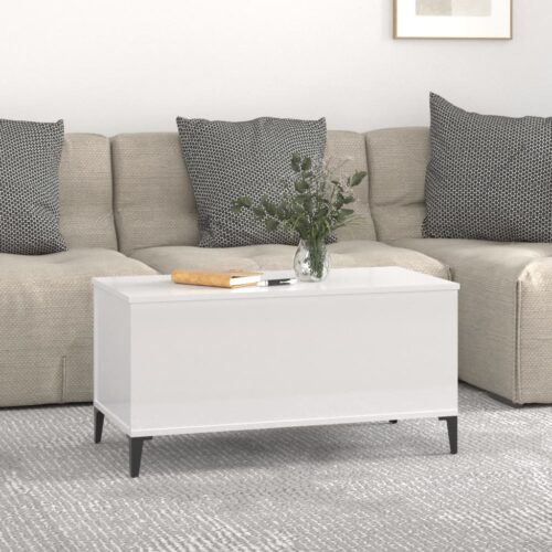 Coffee Table High Gloss White 90x44.5x45cm Engineered Wood - Image 3