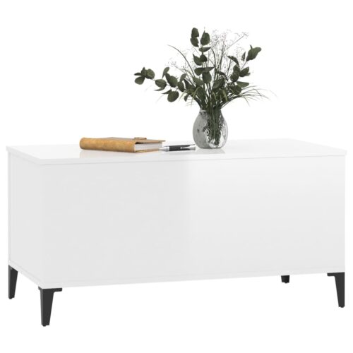 Coffee Table High Gloss White 90x44.5x45cm Engineered Wood - Image 4