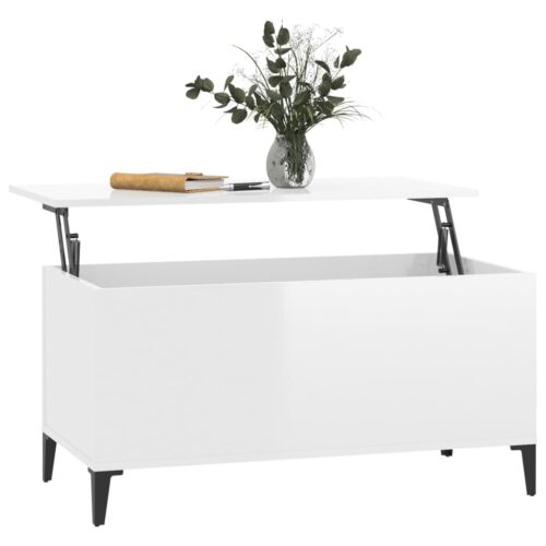Coffee Table High Gloss White 90x44.5x45cm Engineered Wood - Image 5