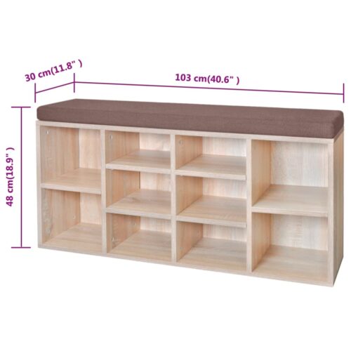 Shoe Storage Bench 10 Compartments Oak Colour - Image 5