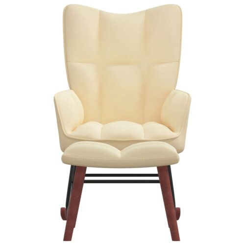 Rocking Chair with a Stool Cream White Velvet - Image 2