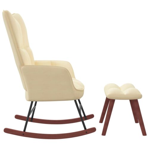 Rocking Chair with a Stool Cream White Velvet - Image 3