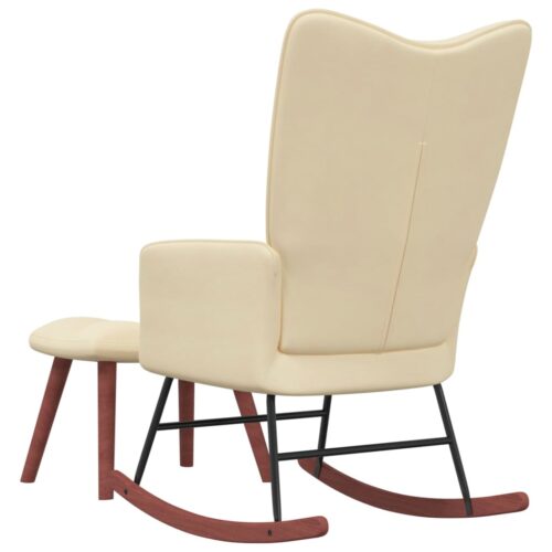 Rocking Chair with a Stool Cream White Velvet - Image 4