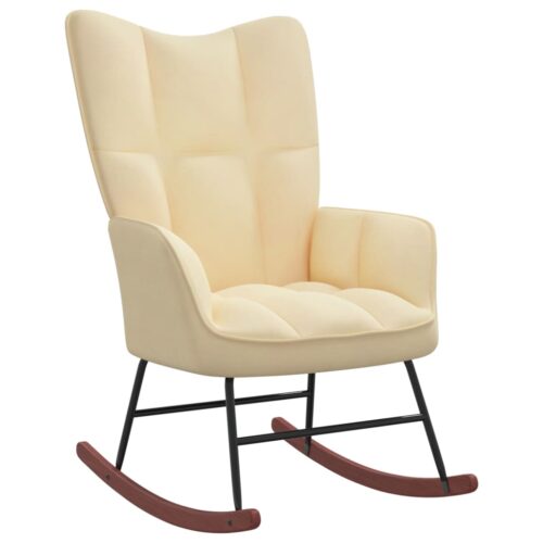 Rocking Chair with a Stool Cream White Velvet - Image 5