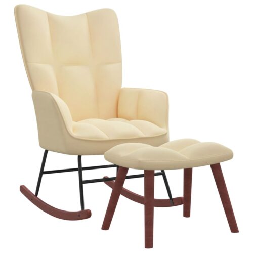 Rocking Chair with a Stool Cream White Velvet - Image 12