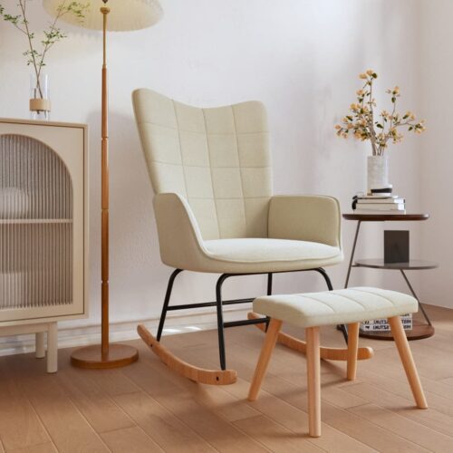 Rocking Chair with a Stool Cream Fabric - Image 10