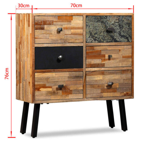 Side Cabinet with 6 Drawers 70x30x76cm Solid Reclaimed Teak - Image 9