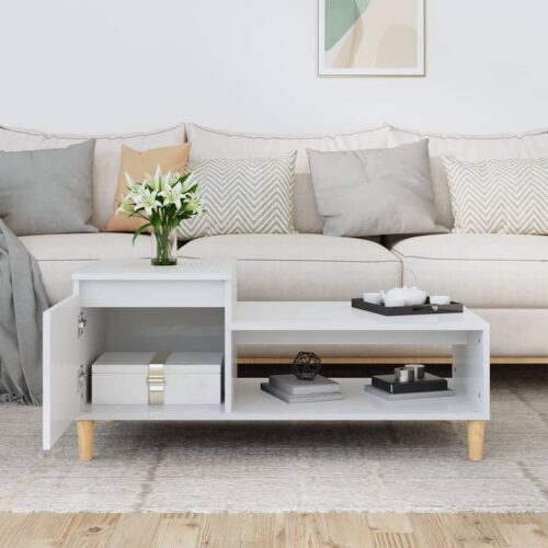 Coffee Table High Gloss White 100x50x45cm Engineered Wood - Image 3
