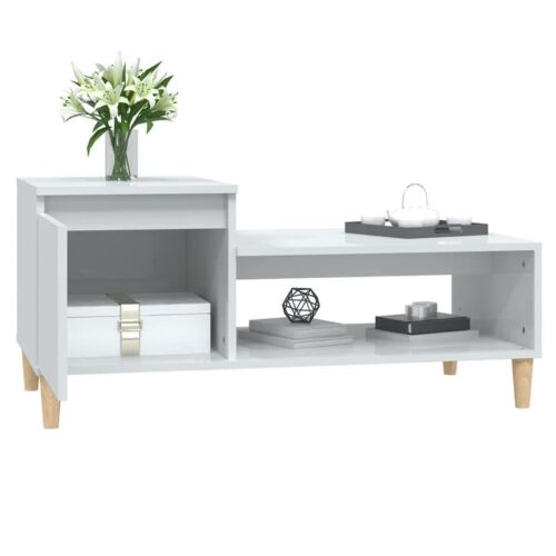 Coffee Table High Gloss White 100x50x45cm Engineered Wood - Image 4