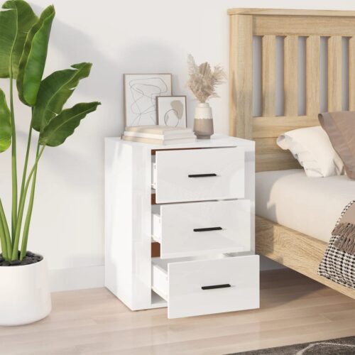 Bedside Cabinet High Gloss White 50x36x60cm Engineered Wood - Image 3