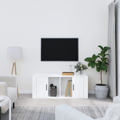 TV Cabinet High Gloss White 100x35x40cm Engineered Wood