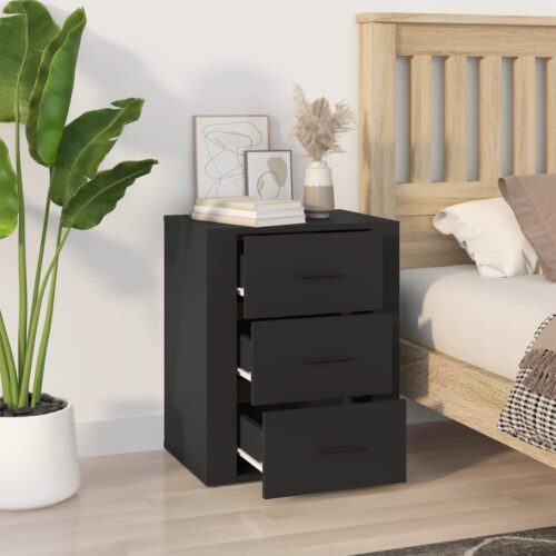 Bedside Cabinet Black 50x36x60cm Engineered Wood - Image 3