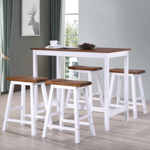 Bar Table Stool Set 5 Pieces Solid Wood - Image 12