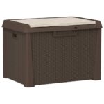 Garden Storage Box with Seat Cushion Brown 125L PP