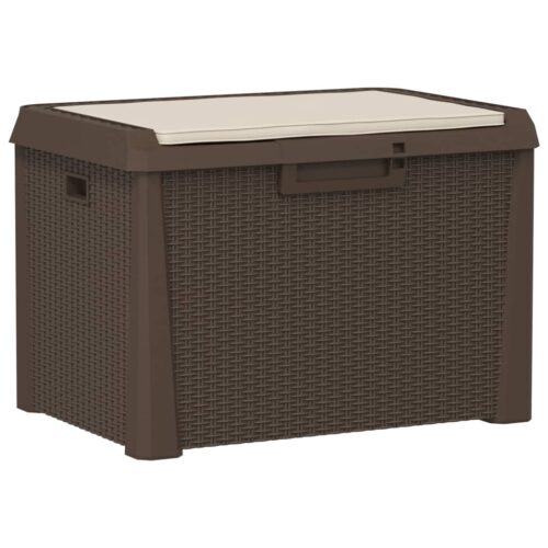 Garden Storage Box with Seat Cushion Brown 125L PP