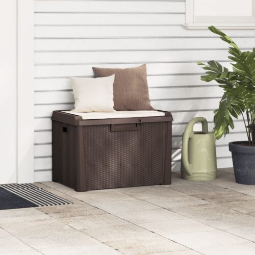 Garden Storage Box with Seat Cushion Brown 125L PP - Image 3
