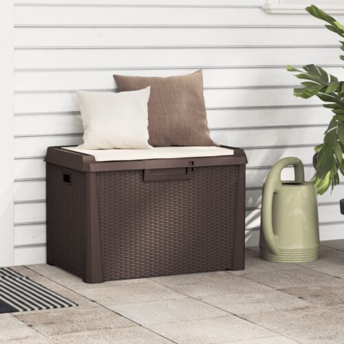 Garden Storage Box with Seat Cushion Brown 125L PP - Image 11