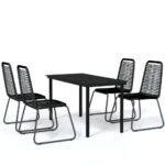 5-Piece Garden Dining Set Black