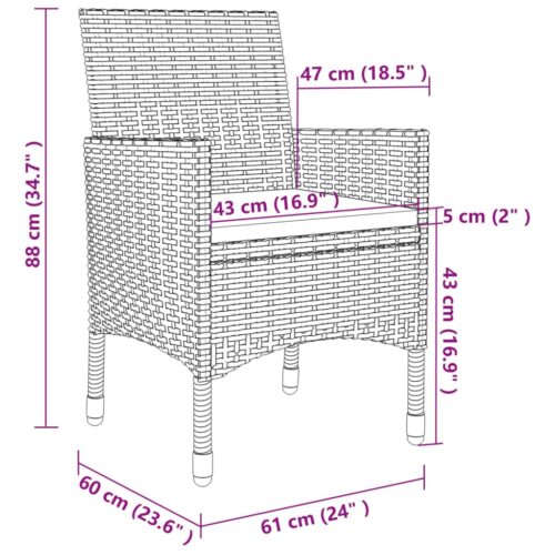 5-Piece Garden Dining Set with Cushions Poly Rattan Wicker Outdoor Patio Furniture Glass - Image 7