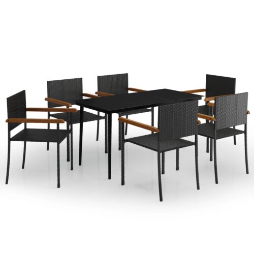 7-Piece Garden Dining Set Black Outdoor Patio Lounge Furniture
