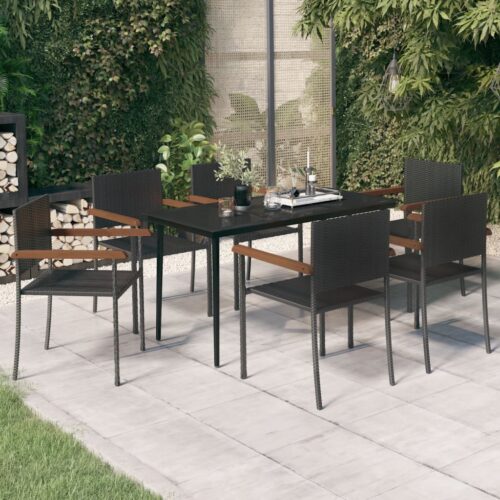 7-Piece Garden Dining Set Black Outdoor Patio Lounge Furniture - Image 10