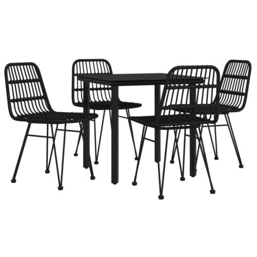 5-Piece Garden Dining Set Black Poly Rattan Wicker Outdoor Patio Furniture - Image 3