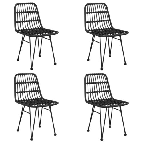 5-Piece Garden Dining Set Black Poly Rattan Wicker Outdoor Patio Furniture - Image 4