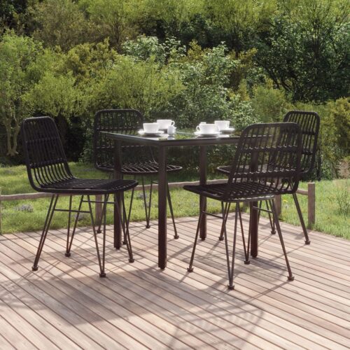 5-Piece Garden Dining Set Black Poly Rattan Wicker Outdoor Patio Furniture - Image 12