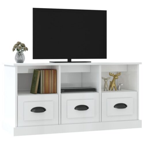 TV Cabinet High Gloss White 100x35x50cm Engineered Wood - Image 4