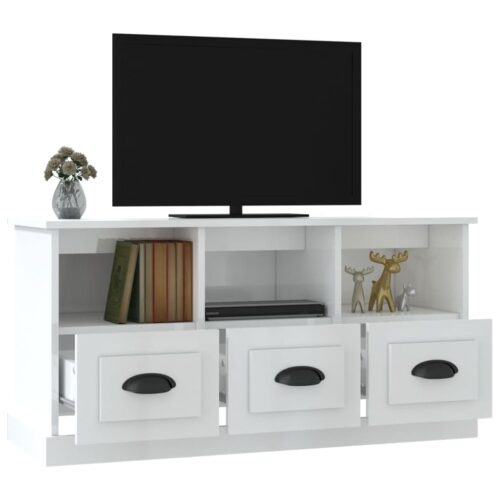 TV Cabinet High Gloss White 100x35x50cm Engineered Wood - Image 5