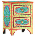 Hand Painted Bedside Cabinet 40x30x50cm Solid Mango Wood