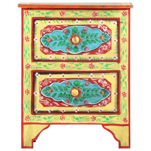 Hand Painted Bedside Cabinet 40x30x50cm Solid Mango Wood - Image 2