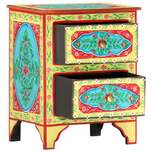 Hand Painted Bedside Cabinet 40x30x50cm Solid Mango Wood - Image 3