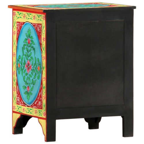 Hand Painted Bedside Cabinet 40x30x50cm Solid Mango Wood - Image 4