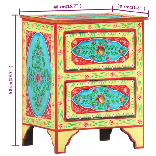 Hand Painted Bedside Cabinet 40x30x50cm Solid Mango Wood - Image 8